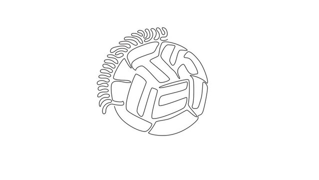 Self drawing animation of single line draw Sepak Takraw ball or rattan ball. Concept of team sport, Asian sport game, spirit. Swirl curl circle style. Continuous line draw. Full length animated