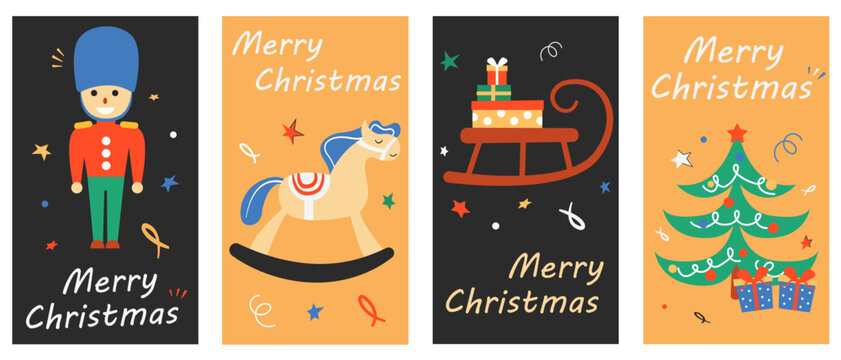 Set of modern hand drawn christmas greeting cards. Vector illustration.