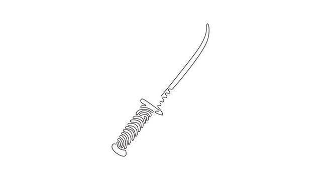 Self drawing animation of single one line draw marine combat knives. Military combat knife, knife of marine corps and U.S. Navy. Swirl curl style. Continuous line draw. Full length animated