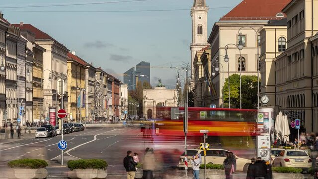 Munich, Germany timelapse 4K Odeonsplatz and Siegestor