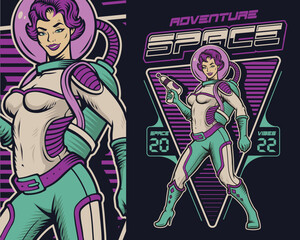 Pin up girl Astronaut vector illustration, this design can be used as a t-shirt print