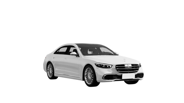 Mercedes Benz CLASS S 3d Rendering Of Mercedes Benz Car On Transparent PNG Background, White Front View