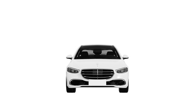 Mercedes Benz CLASS S 3d rendering of Mercedes Benz car on transparent PNG background, white front view
