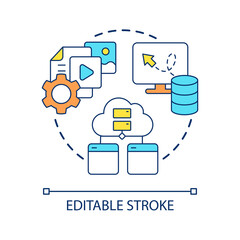 Personal data storage concept icon. Private information cloud. Collect digital content abstract idea thin line illustration. Isolated outline drawing. Editable stroke. Arial font used