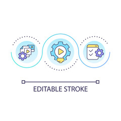 Publishing tools loop concept icon. Posting on social media. Create content. Multimedia optimization abstract idea thin line illustration. Isolated outline drawing. Editable stroke. Arial font used