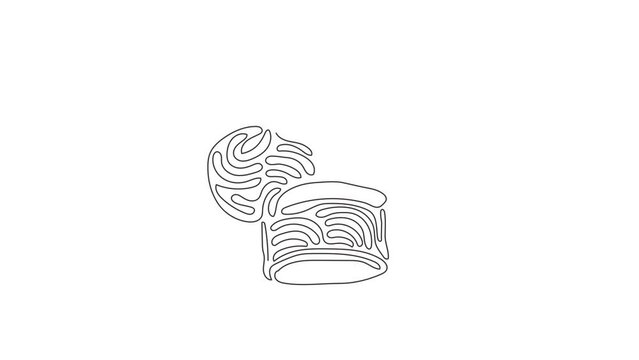 Continuous one line drawing cook chef hat or cap in sketch cartoon style. Kitchen staff uniform headwear for restaurant or cafe. Swirl curl style. Single line draw design vector graphic illustration