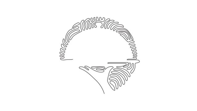 Continuous one line drawing tray on hand. Hand of waiter holding silver tray with lid. Illustration about catering. Swirl curl circle background style. Single line design vector graphic illustration