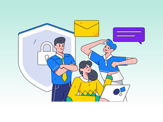Cyber ​​security safety characters flat vector concept operations illustration
