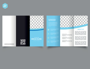 Blue trifold brochure. The medicine. Advertising leaflet.