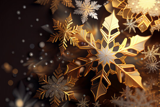 Snowflex shape yellow light on the black background. Chrismas theme decoration on the roof. Glitter light, night life holiday. Party time with friend.