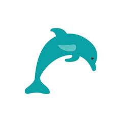 Vector illustration of a dolphin jumping on a white background. 