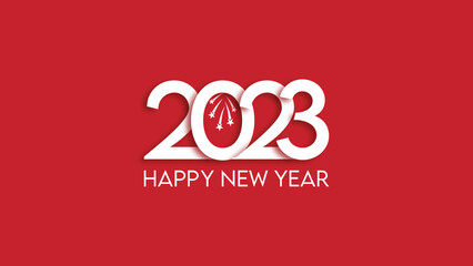 2023 Happy New Year on Red Background