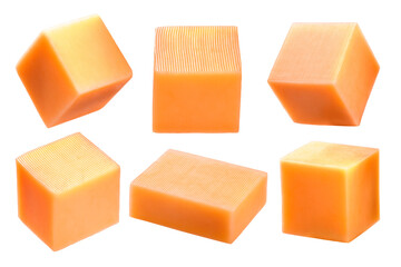 Cheddar cheese block and cubes isolated png