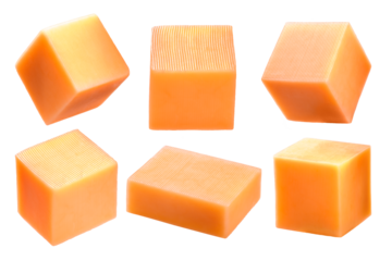 Cheddar cheese block and cubes isolated png