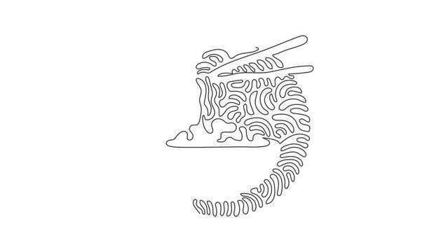 Self drawing animation of continuous line draw noodle in bowl. Asian ramen, traditional Chinese restaurant with pasta and chopsticks. Swirl curl circle background style. Full length one line animation