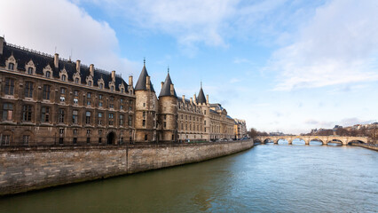 Fototapeta na wymiar Stone embankment of the river Seine in the center of Paris, France, Europe