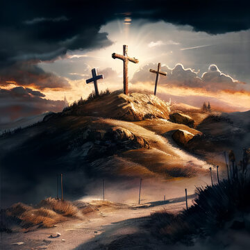 Silhouette of three crosses on a hill Stock Photo by ©denisovd 9482789