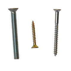 
Three different metal screws, isolated on a transparent background