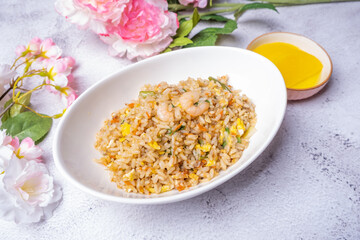 Delicious Korean style rice with shrimp