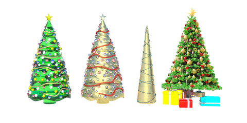 beautiful festive christmas trees 3d render set