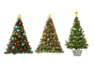 beautiful festive christmas trees 3d render set