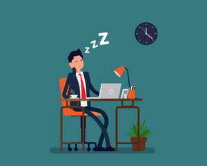 Office worker sleeping. Vector illustration business rest concept