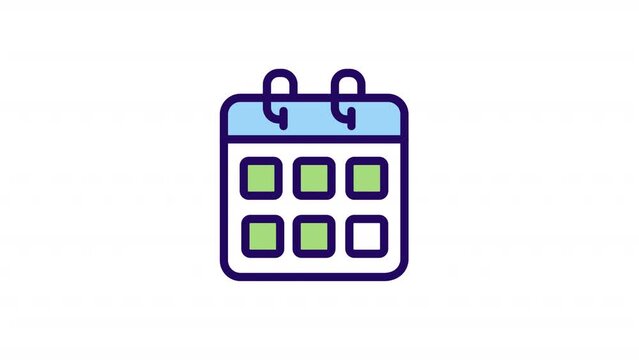 Animated regular payment color icon. Calendar with schedule. Automatic process. Seamless loop HD video with alpha channel on transparent background. Simple filled line motion graphic animation