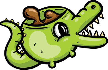 Cute Childs Coffee Cup Design Illustration in the Shape of a Crocodile