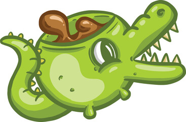 Cute Childs Coffee Cup Design Illustration in the Shape of a Crocodile