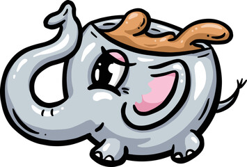 Cute Childs Coffee Cup Design Illustration in the Shape of a Elephant