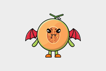 Cute mascot cartoon Melon character as dracula with wings in cute modern style 