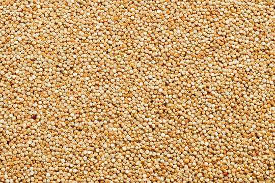 White quinoa macro photo. Healthy organic food. On a stone background. Top view.