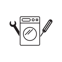 Washing machine repair service illustration in line style. Plumbing services, household appliances repair icon.