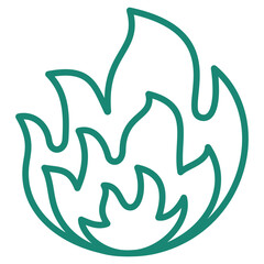 Fototapeta premium Simple outline modern turquoise burning flames icon. Minimal vector pictogram with thin lines isolated on transparent background