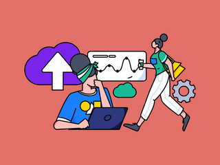 Flat vector concept operation illustration of people working in business
