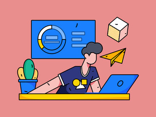 Flat vector concept operation illustration of people working in business
