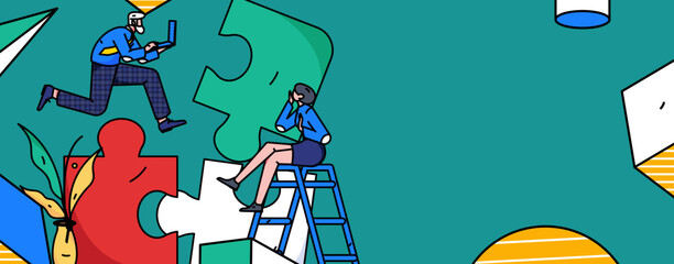 Flat vector concept operation illustration of people working in business
