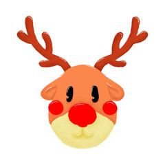 Santa reindeer illustration with red nose with crayon effect