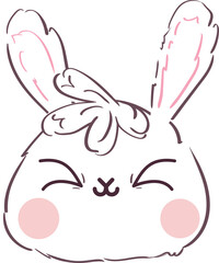 Rabbits Set. Outline Bunnies Faces. Simple cute silhouette faces of hares