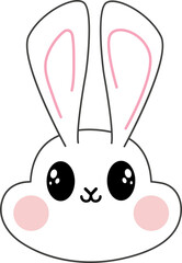 Rabbits Set. Outline Bunnies Faces. Simple cute silhouette faces of hares