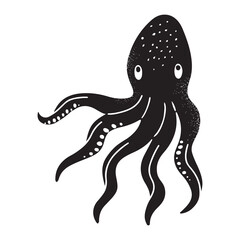 Cute linocut style childish octopus. Isolated vector illustration in silhouette style