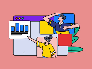 Flat vector concept operation illustration of people working in business
