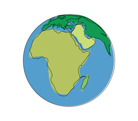 Continuous line art or one line drawing of global vector on white background. Africa, Arabican Emirats