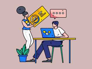 Fototapeta premium Flat vector concept operation illustration of people working in business 