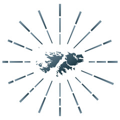 Falklands gradiented sunburst. Map of the country with colorful star rays. Falklands illustration in digital, technology, internet, network style. Vector illustration.