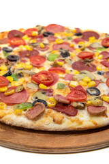 Close up of Italian pizza with salami and pepperoni