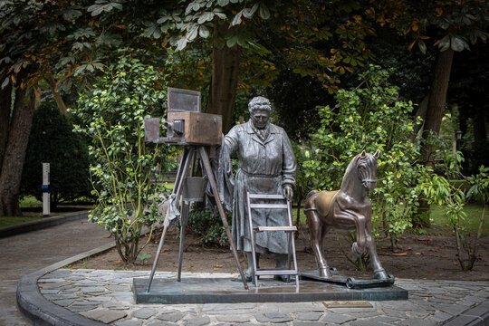 OVIEDO, SPAIN-AUGUST 10, 2021: La Torera Sculpture dedicated to photographer Josefa Carril (Sculptor: Mauro Alvarez Fernandez)