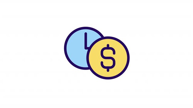 Animated hourly rate color icon. Currency exchange service. Financial operations. Seamless loop HD video with alpha channel on transparent background. Simple filled line motion graphic animation