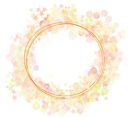 Marco redondo dorado con luces brillantes y efectos bokeh brillantes alrededor. Bokeh redondo y con estrellas, fondo transparente. Destellos dorados brillantes. Plantilla de diseño