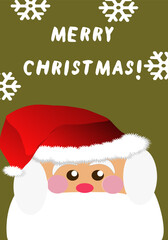 Fototapeta na wymiar Christmas Card with a Cute Santa Clause and Snowflakes
